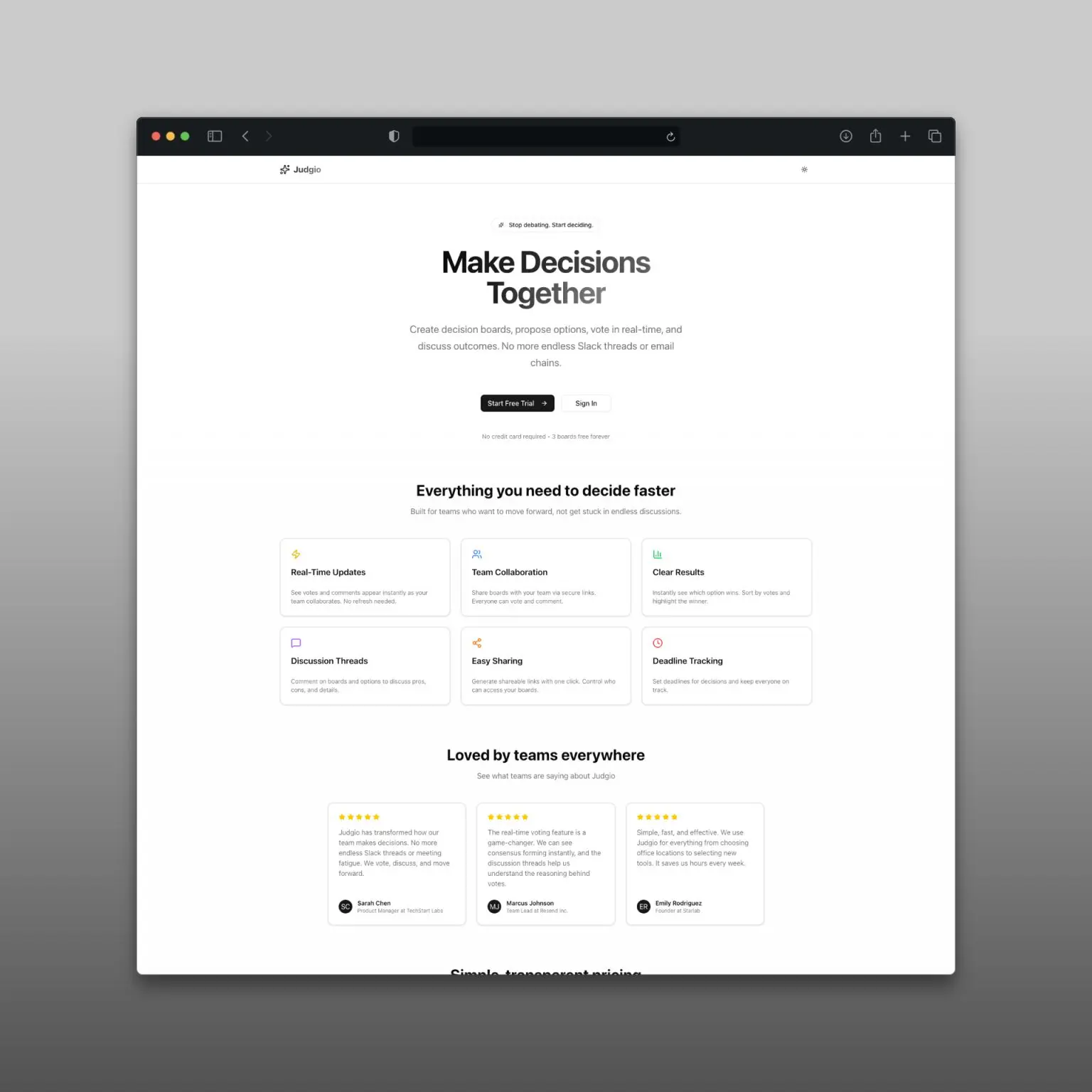 Interface do projeto Decision Board — aplicação Next.js